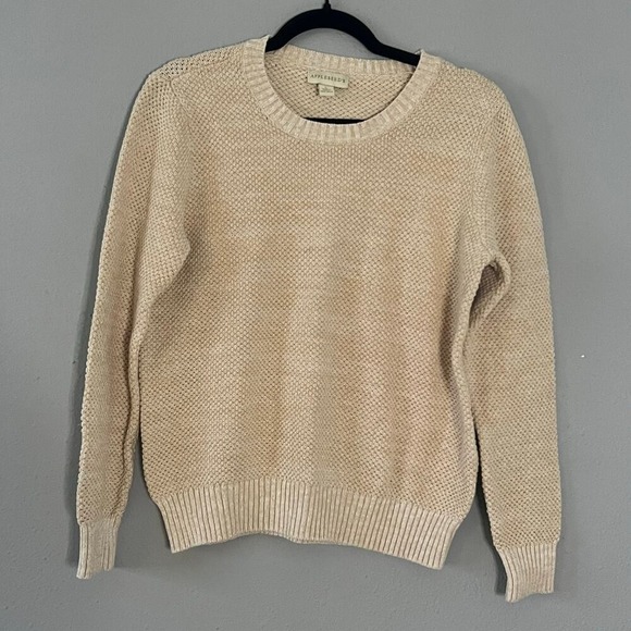 Appleseed's Sweaters - Appleseed's Women's L Sweater Beige Cotton Textured Knit Pullover Neutral Basic
